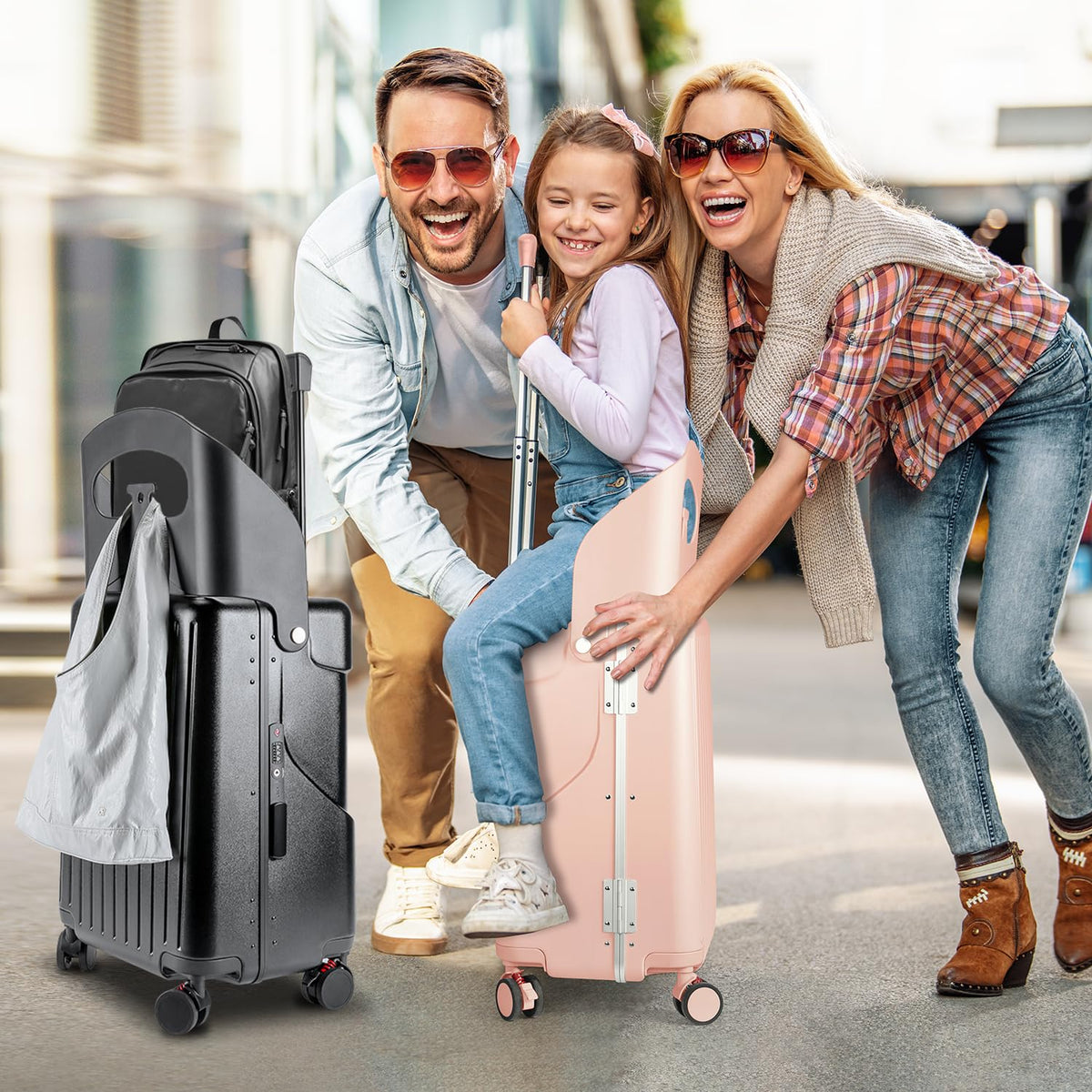 MRPLUM Ride On Luggage with Seat&Seat Belt,Hard Shell Lightweight Rolling Spinner Wheels Travel Luggage with TSA Lock,20 inch,Pink