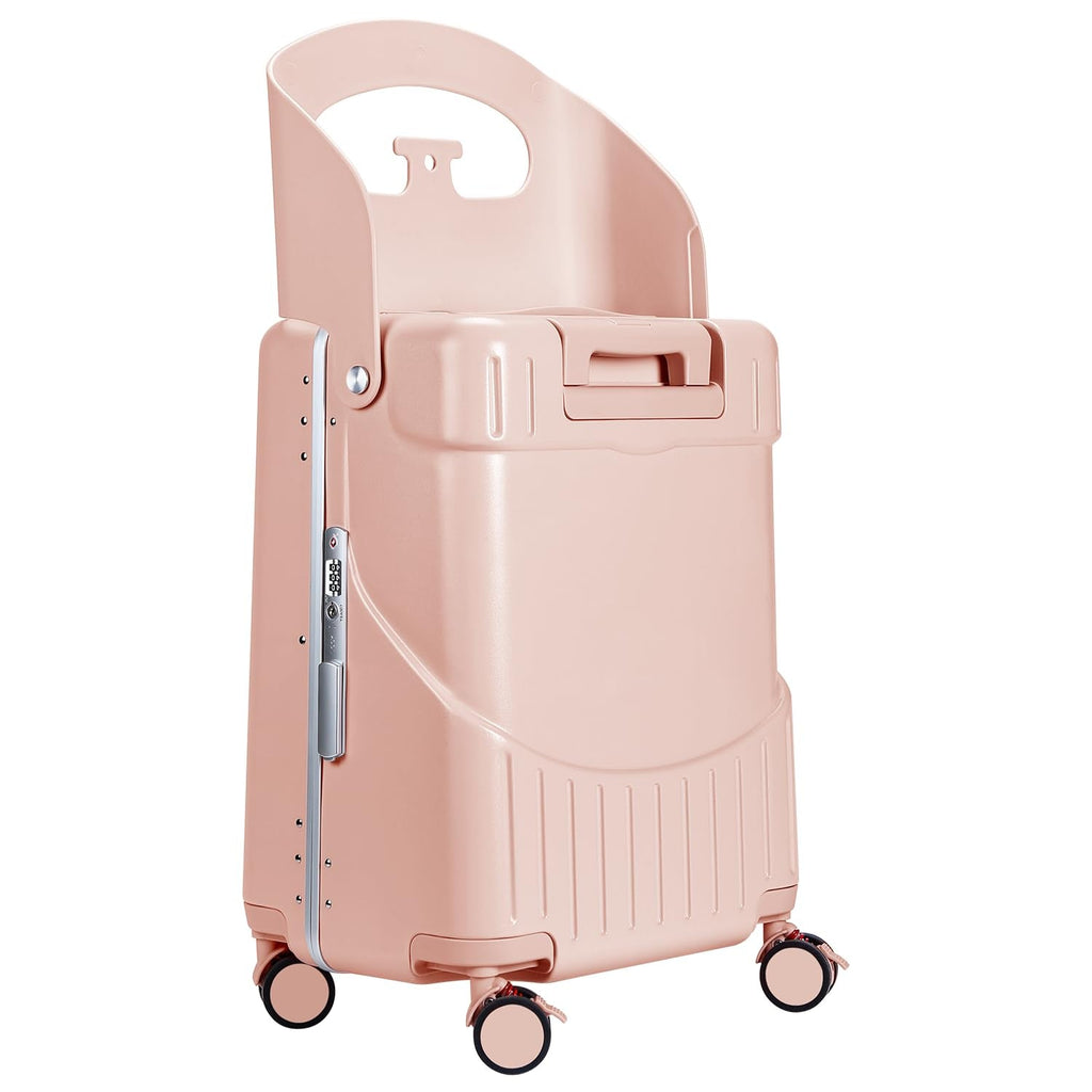 MRPLUM Ride On Luggage with Seat&Seat Belt,Hard Shell Lightweight Rolling Spinner Wheels Travel Luggage with TSA Lock,20 inch,Pink