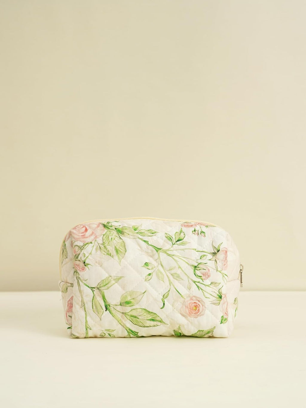 MSGHER Floral Quilted 4 - Piece Makeup Bag Set Large Capacity Cosmetic Organizer Handbag Travel Pouch & Storage Bags for Women (Beige)
