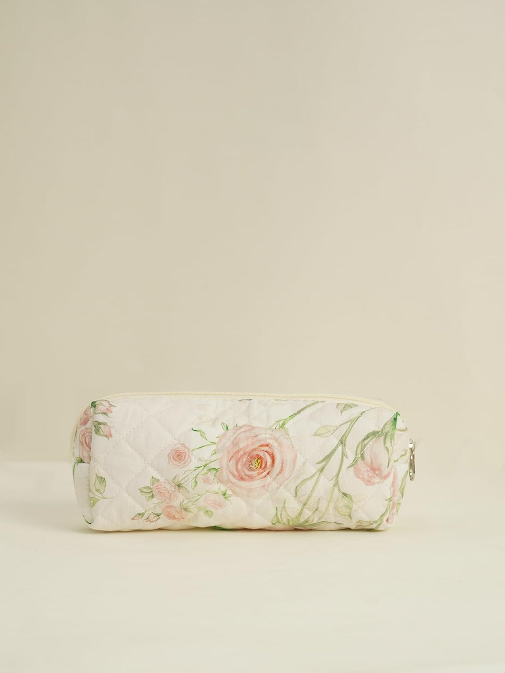 MSGHER Floral Quilted 4 - Piece Makeup Bag Set Large Capacity Cosmetic Organizer Handbag Travel Pouch & Storage Bags for Women (Beige)