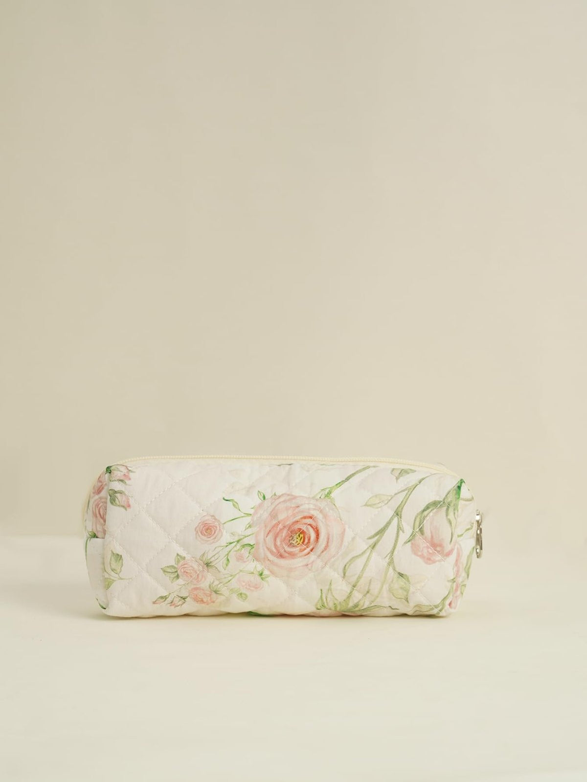 MSGHER Floral Quilted 4 - Piece Makeup Bag Set Large Capacity Cosmetic Organizer Handbag Travel Pouch & Storage Bags for Women (Beige)