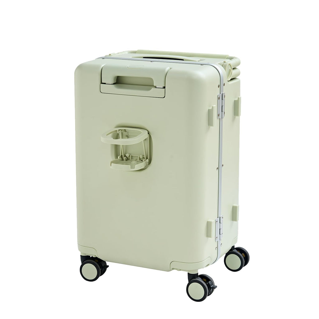 muhub 20" Carry On Suitcase with Built - in Child Seat - Hardshell Travel Tote with Cup Holder, Double Handles & TSA Lock for Family Travel, Green