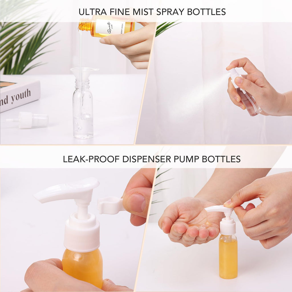 Muslish 21 Pack Travel Bottles for Toiletries, Leak - Proof TSA Compliant Silicone Travel Size Containers for Shampoo and Conditioner, BPA Free with Toiletry Bag (Cream)