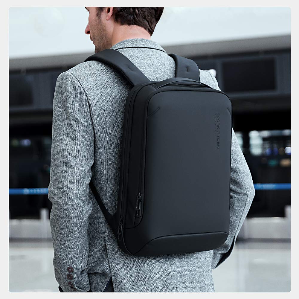 Muzee Business Backpack for Men 15.6 Inch, Slim Laptop Backpack with USB Port, Water Resistant Lightweight Travel Backpack with Hard Shell Design for Office