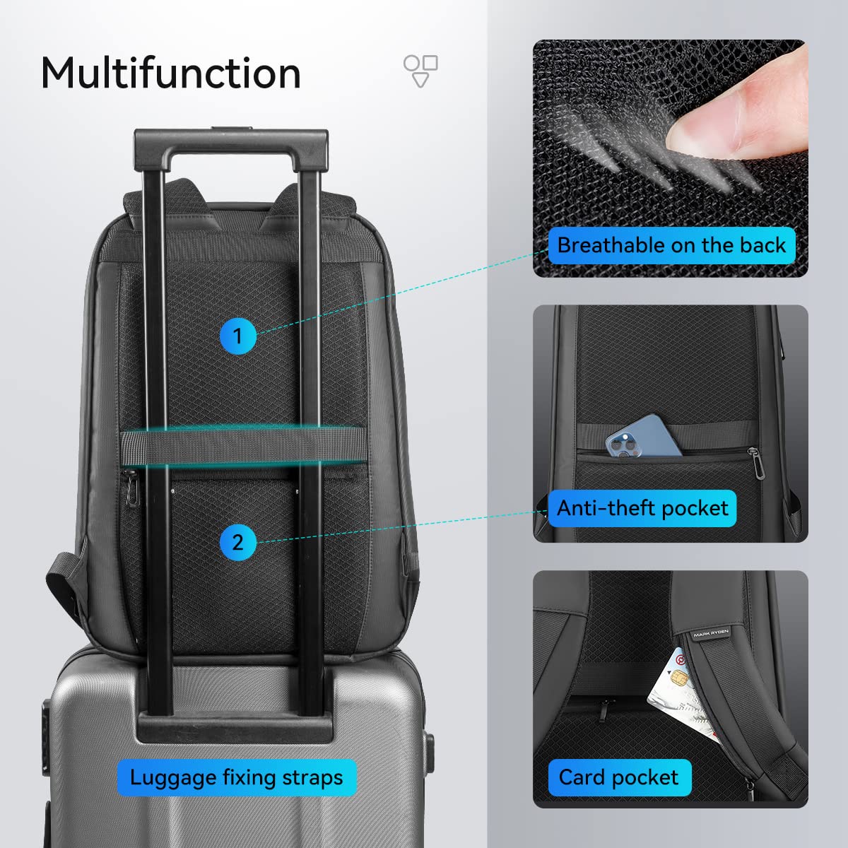 Muzee Business Backpack for Men 15.6 Inch, Slim Laptop Backpack with USB Port, Water Resistant Lightweight Travel Backpack with Hard Shell Design for Office