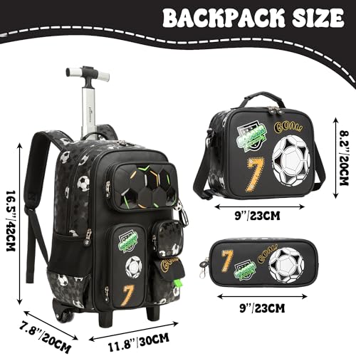 MYHSBYO Rolling Backpacks for Boys School Backpacks with Wheels for Elementary Preschool Students Kids Travel Luggage Suitase for Boys Blake Football