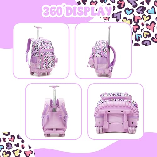 MYHSBYO Rolling Backpacks for Kids Backpack for Girls with Lunch Bag Pencil Case 16.5" Kids Backpack with Wheels Roller Backpacks for Girls