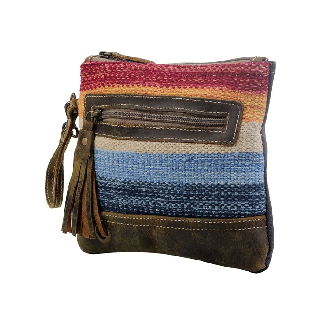 Myra Bag Fresh Look Pouch - 9x7 Western Travel Makeup Bag, Organizer with Canvas and Leather Wrist Strap, Small Travel Toiletry Bag for Women, Compact Cosmetics Case, Cute Skincare Pouch, Boho Gift