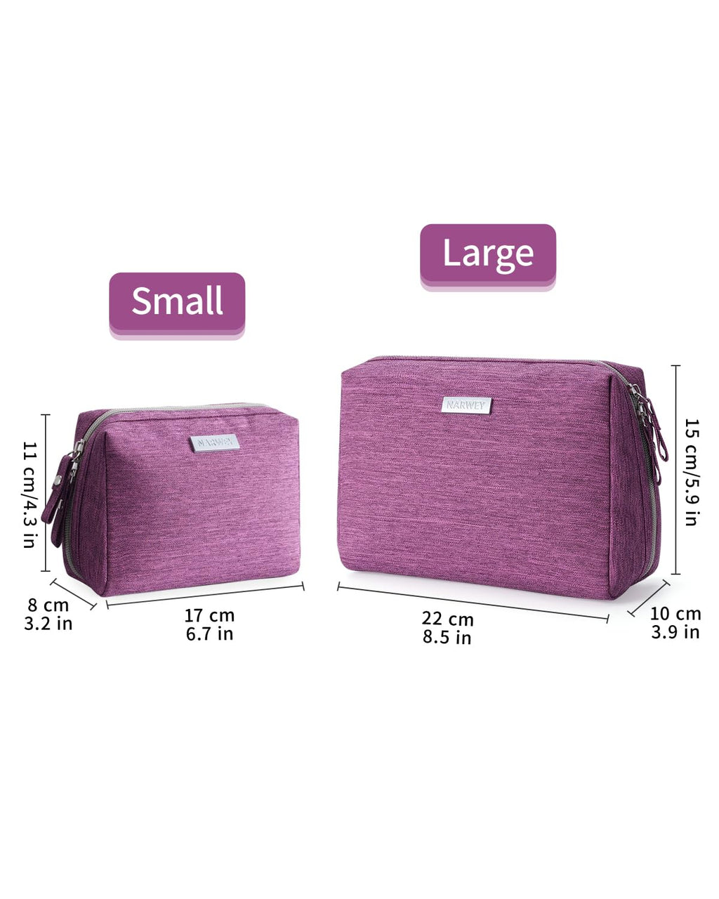 Narwey Large Makeup Bag Travel Cosmetic Bag Organizer Toiletry Bag Make Up Bags Zipper Pouch for Women (Large, Purple)