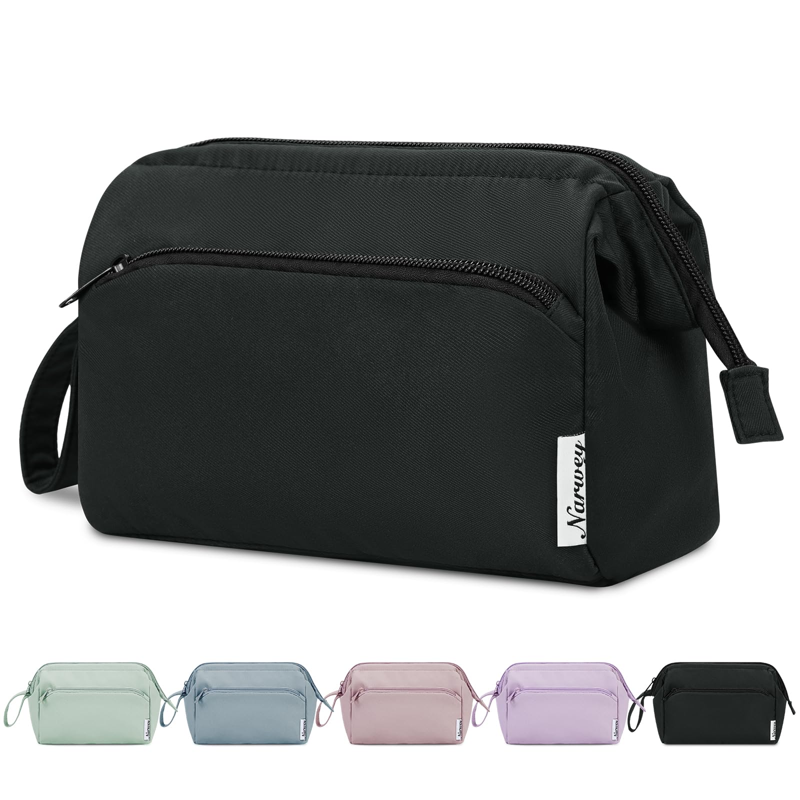 Narwey Makeup Bag Women Wide-open Make up Bag Travel Cosmetic Bag Organizer Toiletry Bag for Cosmetics Toiletries Accessories (Black)