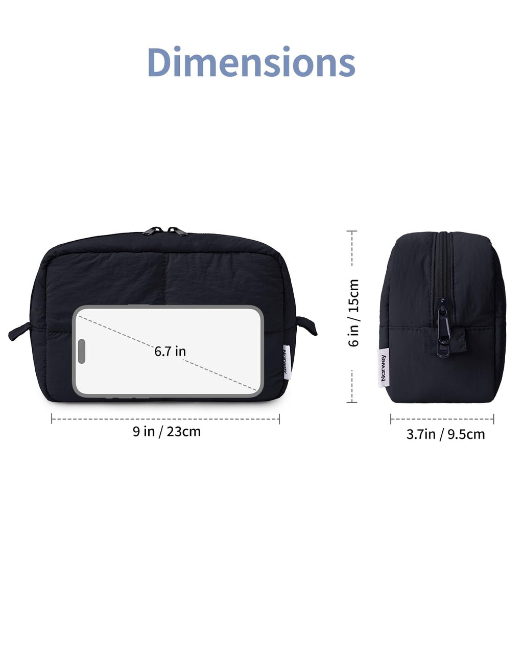 Narwey Travel Makeup Bag for Women Girl, Quilted Black Makeup Bag Cosmetic Make Up Organizer Bags with Compartments, Travel Toiletry Bag for Toiletries (Black)