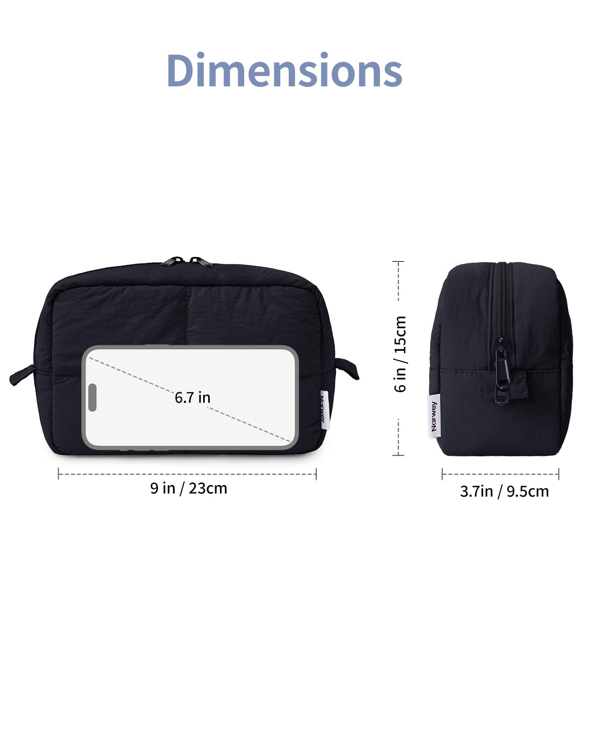 Narwey Travel Makeup Bag for Women Girl, Quilted Black Makeup Bag Cosmetic Make Up Organizer Bags with Compartments, Travel Toiletry Bag for Toiletries (Black)
