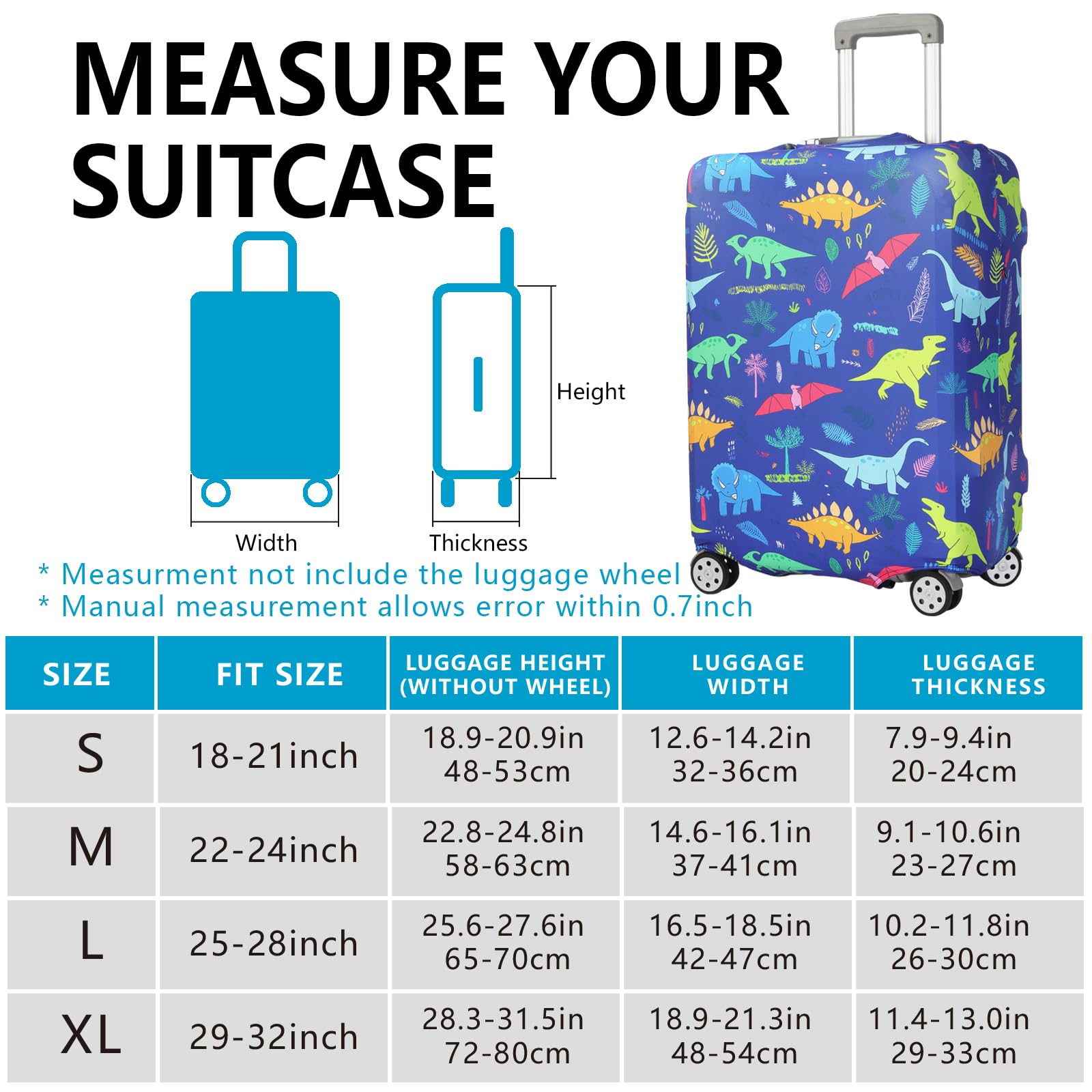 nbnhxnff Travel Luggage Cover Protector Stretchable,Washable&Anti - Scratch,Fits 18 - 32 Inch case (Dinosaur, M(22 - 25 inch))