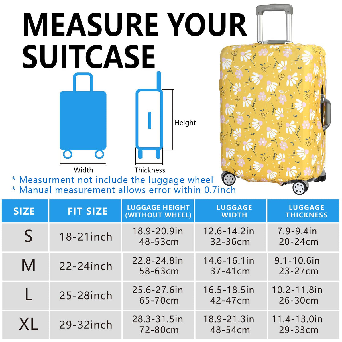 nbnhxnff Travel Luggage Cover Protector Stretchable,Washable&Anti - Scratch,Fits 18 - 32 Inch case (Yellow flower, XL(29 - 32 inch))