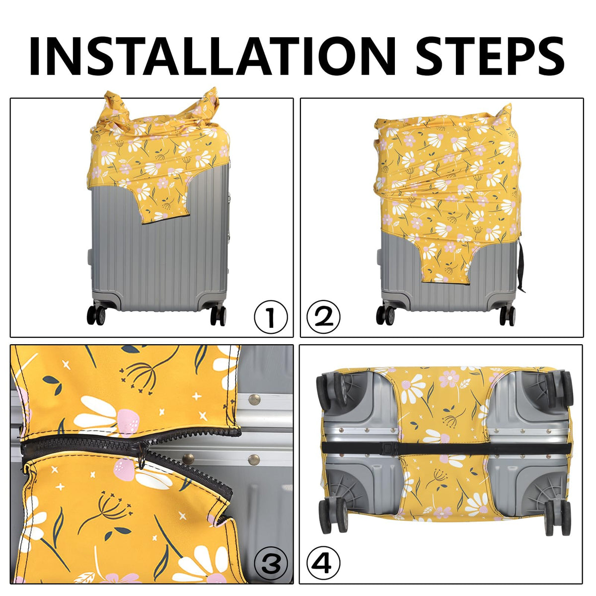 nbnhxnff Travel Luggage Cover Protector Stretchable,Washable&Anti - Scratch,Fits 18 - 32 Inch case (Yellow flower, XL(29 - 32 inch))