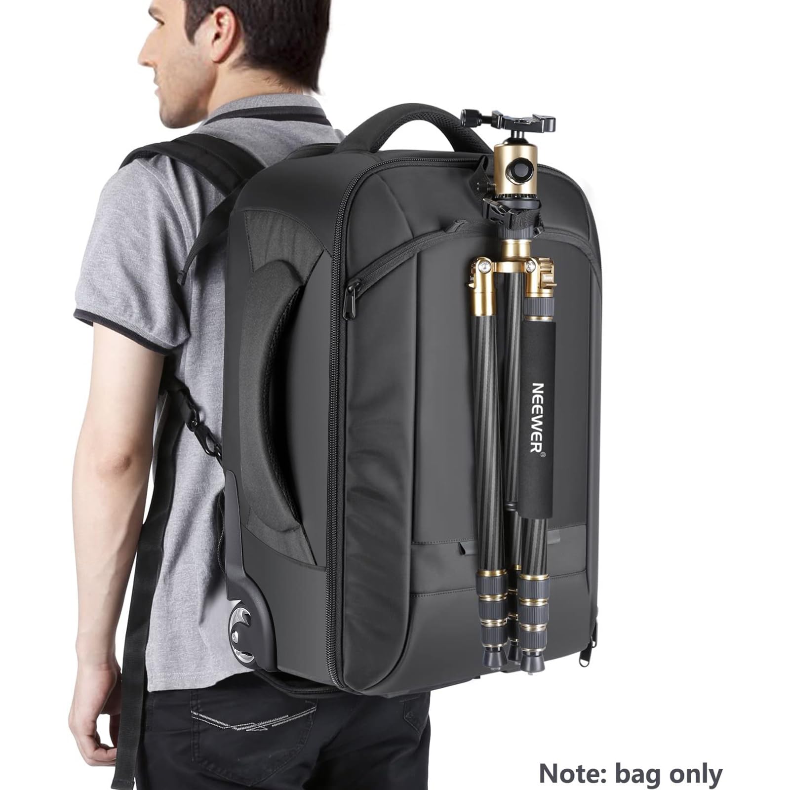 Neewer 2 - in - 1 Convertible Wheeled Camera Backpack, Rolling Luggage Case with Telescopic Handle and Anti - Shock Dividers for DSLR Cameras, Lenses, Hoods, Strobes, Tripod, and Other Accessories