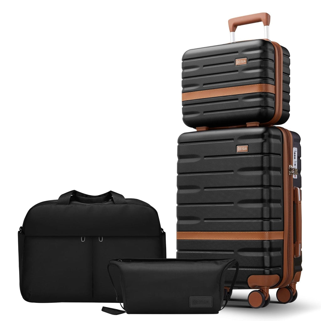 NEISIA Luggage Sets 4 Piece with TSA Lock Hardside PC+ABS Carry On expandable Suitcase with Spinner Wheels Lightweight Rolling Travel Luggage Sets with YKK Zippers(Black, 4 Piece Sets(14/20/DB/TB))