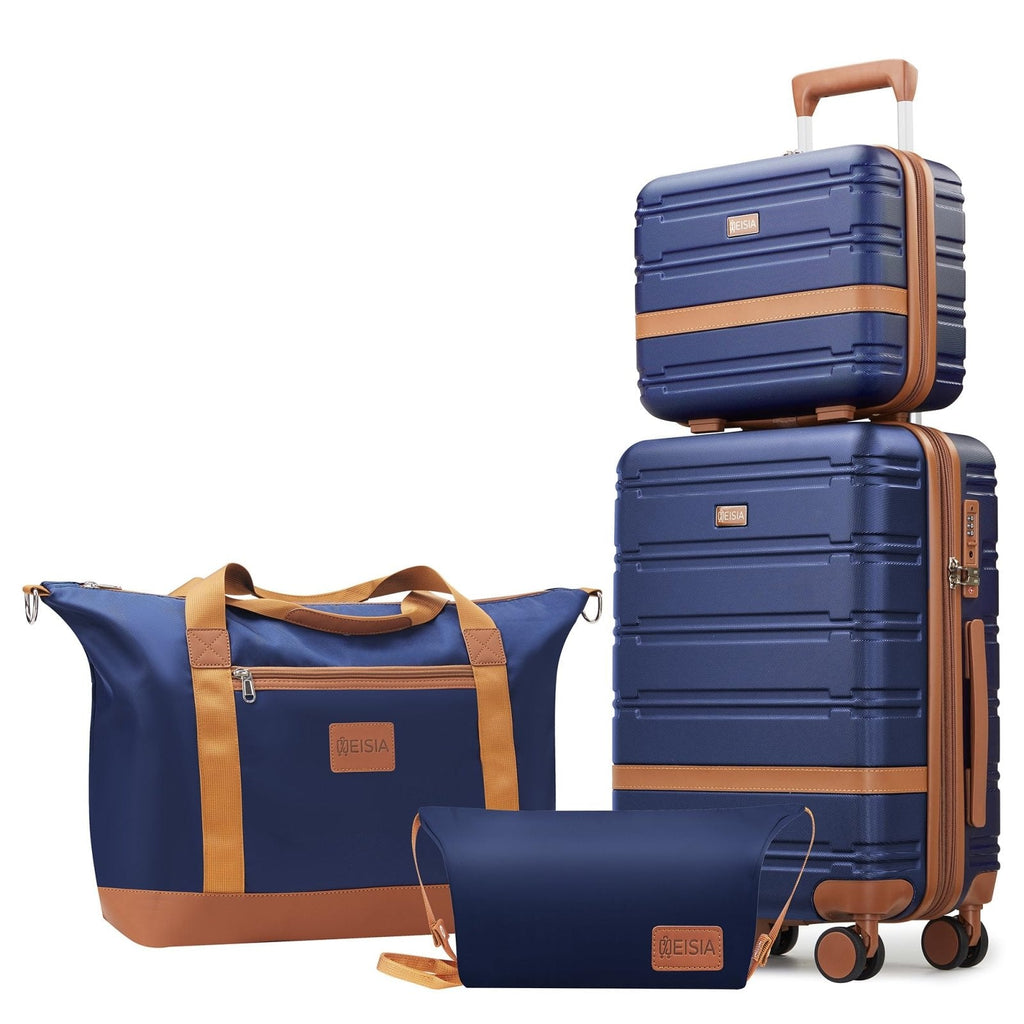 NEISIA Luggage Sets with spinner wheels, PC+ABS Hard Shell Travel Luggage,Lightweight Carry-on suitcases with TSA Lock,YKK Zippers (Navy, 4 Piece Sets(14/20/DB/TB))