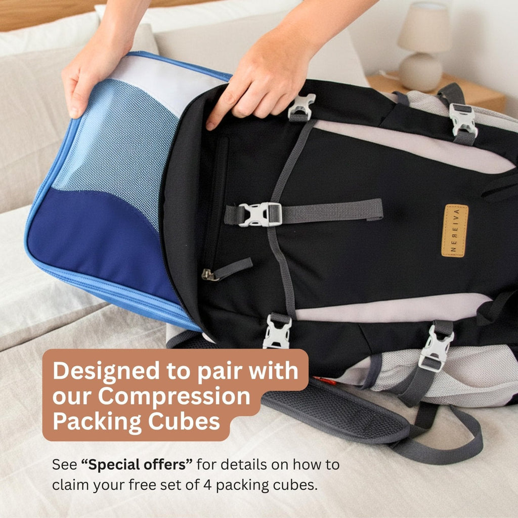 Nereiva Foldable Backpack with Rain Cover - Multiple Pockets - Waterproof Lightweight Packable Backpack for Travel Camping, 35L Hiking Foldable Daypack for Men Women Black