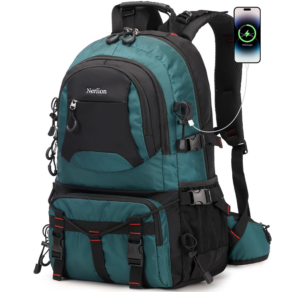 Nerlion 40L Hiking Backpack Travel Backpack for Men Women Camping Waterproof Outdoor Hiking Daypack Lightweight Backpack (Dark Green)