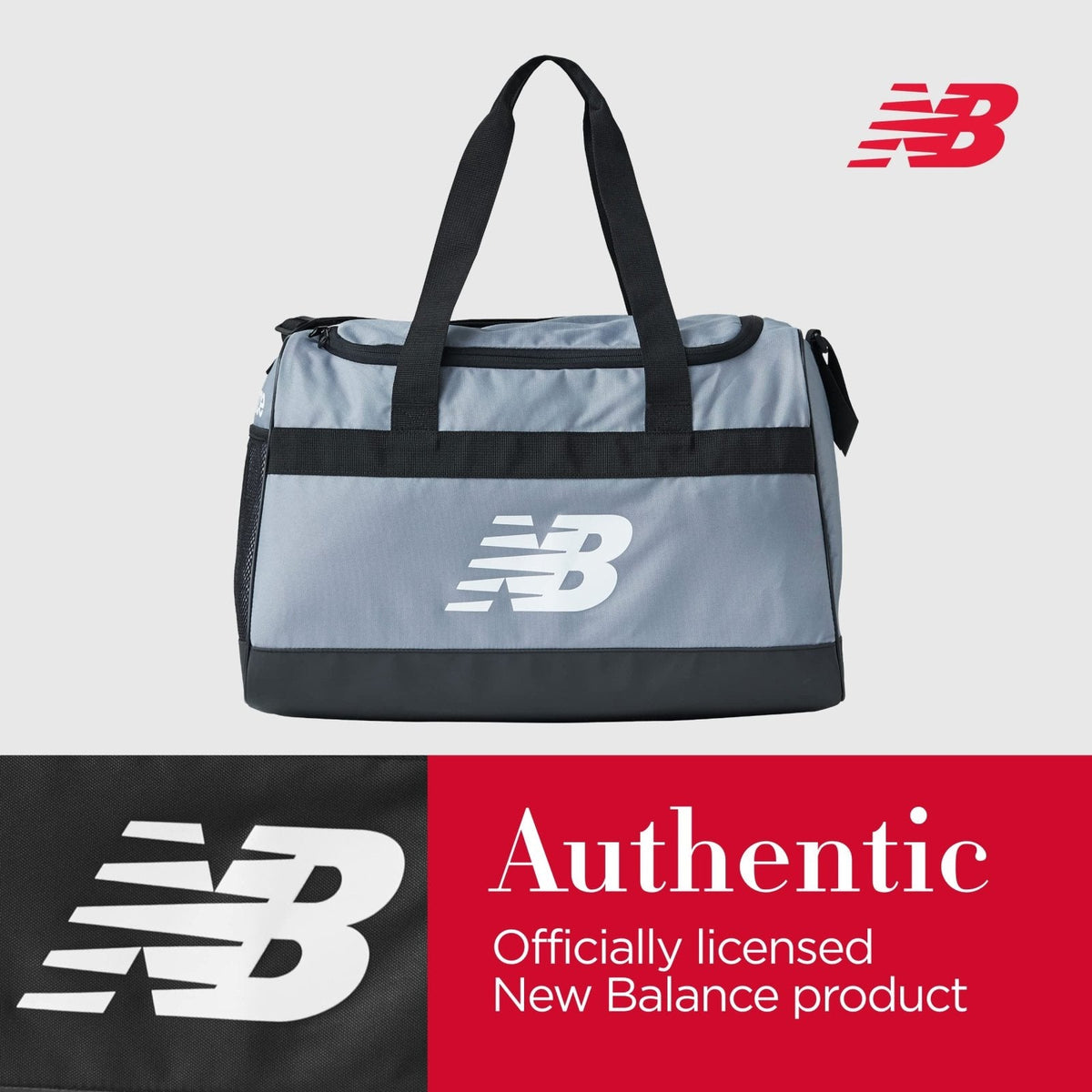 New Balance Duffel Bag, Small Carry On Travel Gym Bag with Carry Handles and Shoulder Strap, Grey