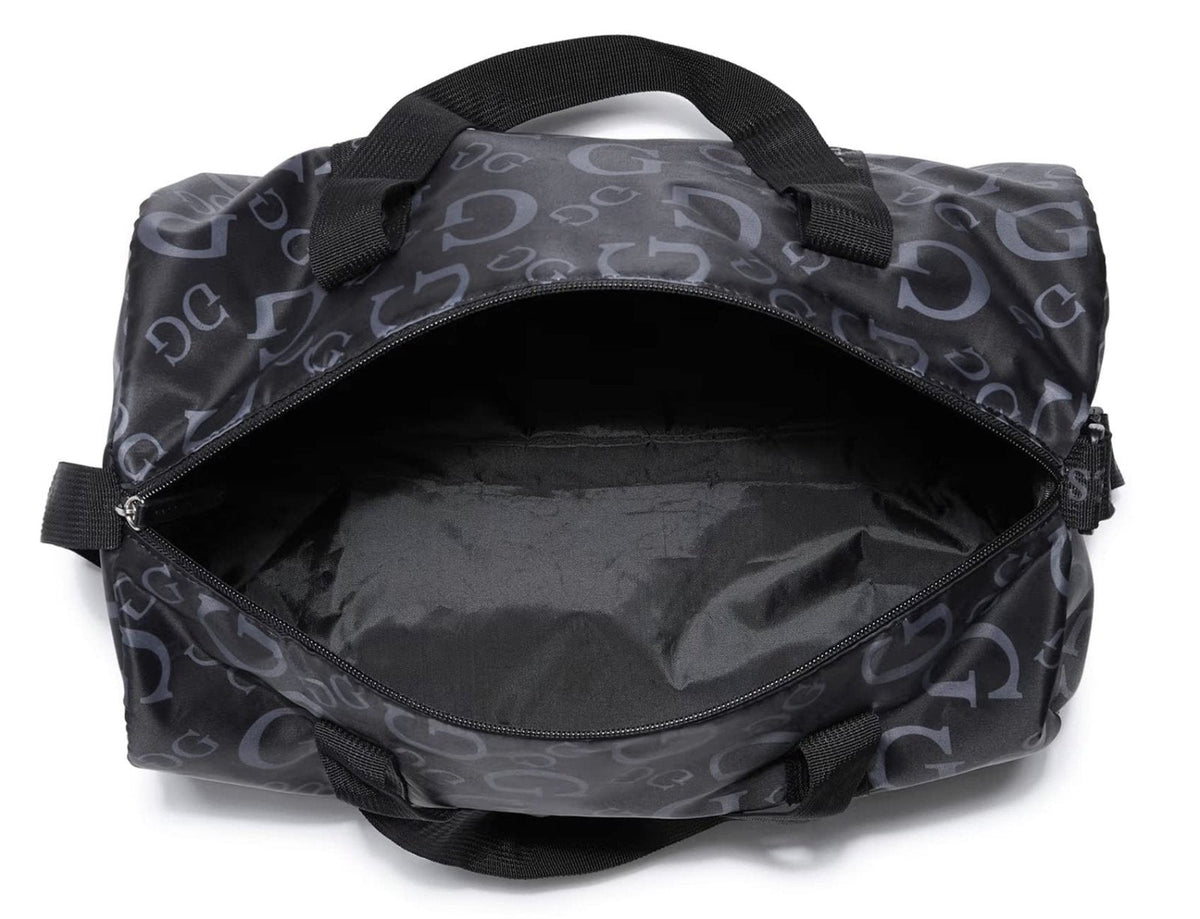 NEW GUESS Black Grey G Logo Gym Weekend Travel Lightweight Small Duffle Bag Handbag