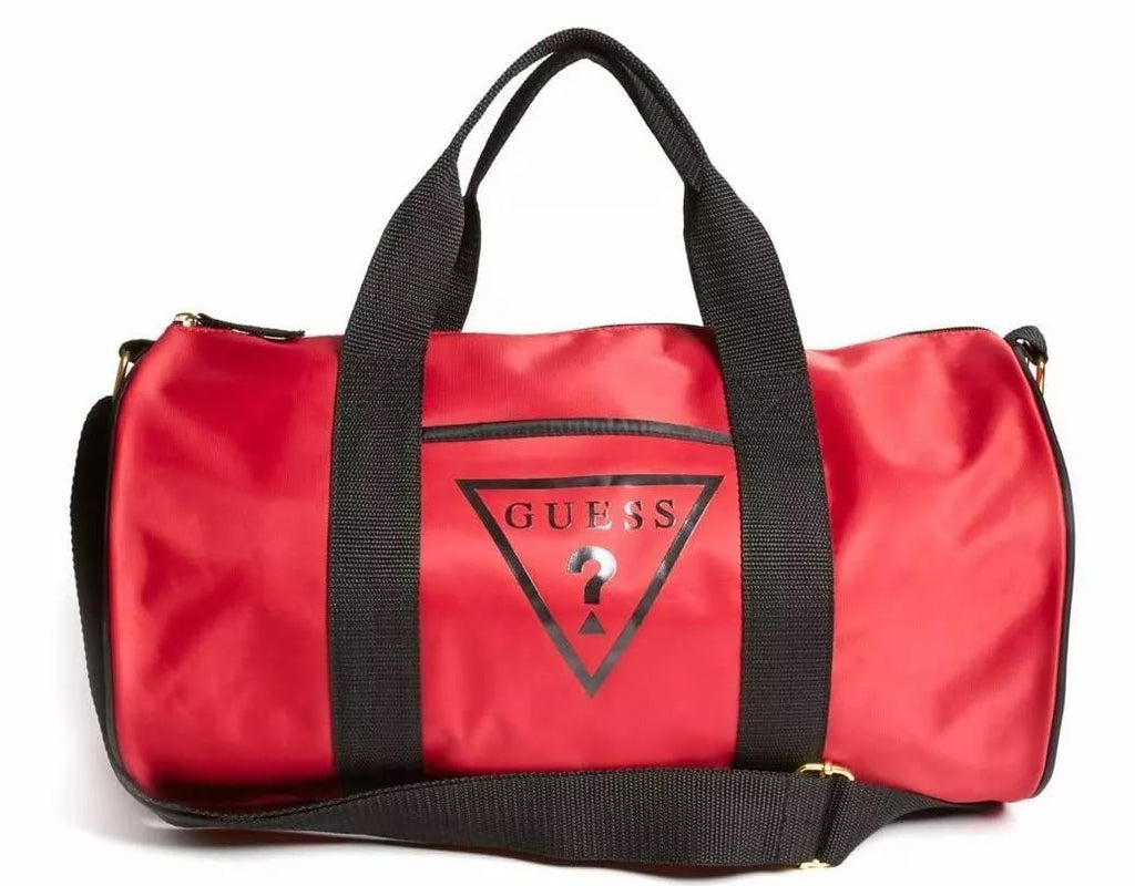 NEW GUESS Logo Gym Weekend Travel Nylon Lightweight Small Duffle Bag Handbag- Red/Black