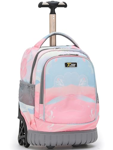 NEW TILAMI 16 Inch Rolling Backpack Carry-on Wheeled Laptop Backpack with Wheels for Girls Boys School, Pink