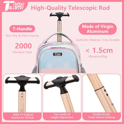 NEW TILAMI 16 Inch Rolling Backpack Carry-on Wheeled Laptop Backpack with Wheels for Girls Boys School, Pink
