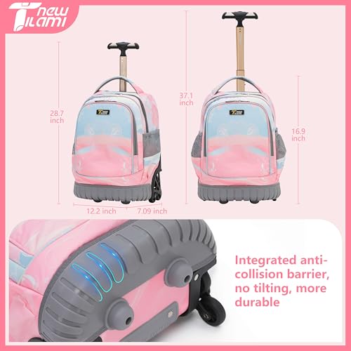 NEW TILAMI 16 Inch Rolling Backpack Carry-on Wheeled Laptop Backpack with Wheels for Girls Boys School, Pink