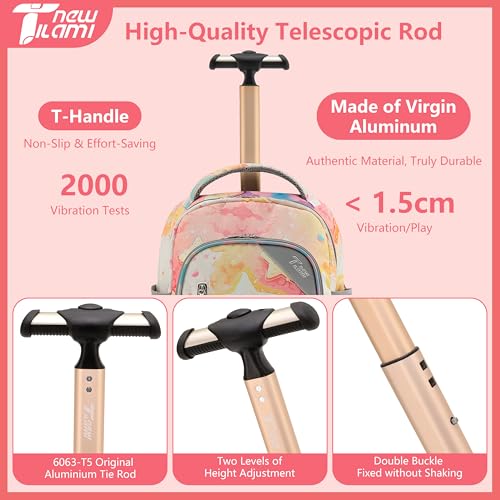 NEW TILAMI 16 Inch Rolling Backpack with Lunch Bag for Kids Adjustable Handle Carry-on Suitcase Wheels for Girls Boys School Travel Camping, Starry Rainbow