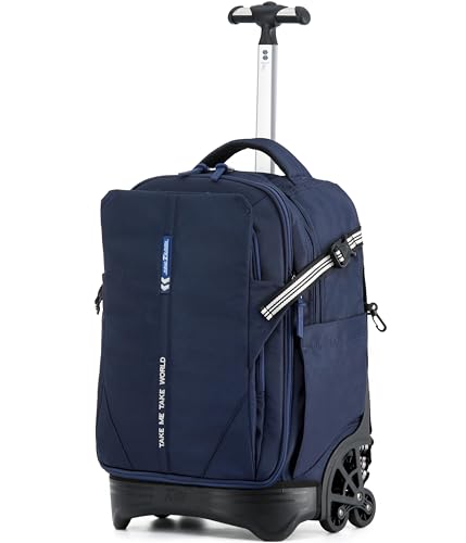 NEW TILAMI 18 Inch Expandable Rolling Backpack with 6-Wheel Stair Climbing, Waterproof Wheeled School Bag with 15.6" Laptop Sleeve for Boys Girls, Carry-on Luggage 98cm Dual-Height Handle - Navy Blue