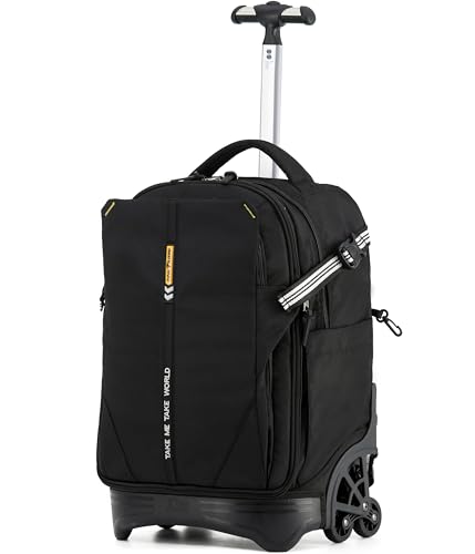 NEW TILAMI 18 Inch Expandable Rolling Backpack with 6-Wheel Stair Climbing, Waterproof Wheeled School Bag with 15.6" Laptop Sleeve for Boys Girls, Carry-on Luggage 98cm Dual-Height Handle - Black