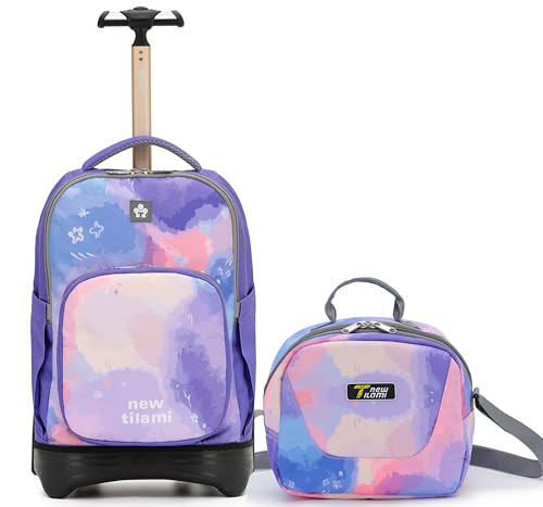 NEW TILAMI 18 inch Rolling Backpack Boys & Girls for School – Durable, Waterproof, Adjustable Handle, Ideal for Travel & Daily Use, Purple Sky