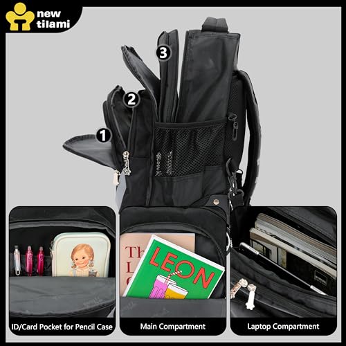 NEW TILAMI 18 Inch Rolling Backpack for Kids, Boys Wheeled Laptop Rolling Backpack for Girls Travel School Student Trip Using, Black