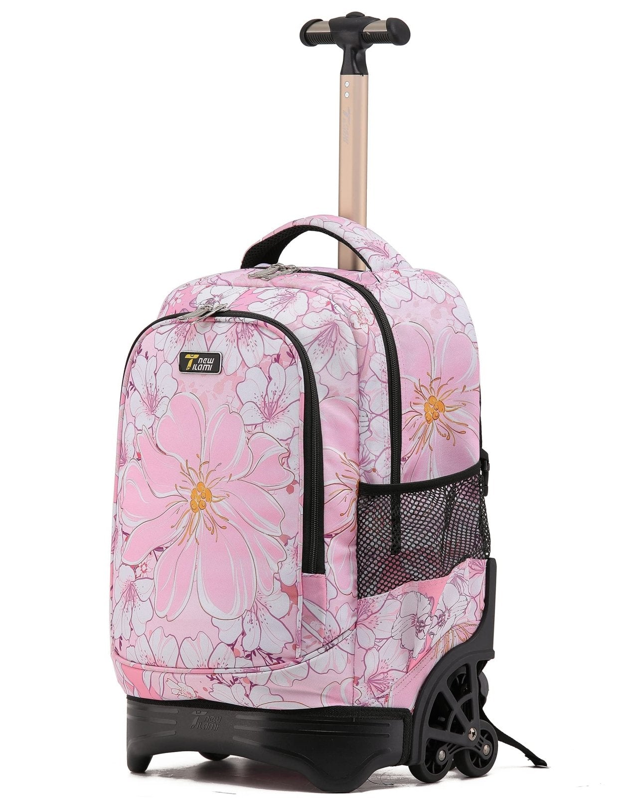 NEW TILAMI 18 Inch Rolling Backpack with Wheels for Girls Boys Kids Laptop Backpack School Travel, Pink Flowers