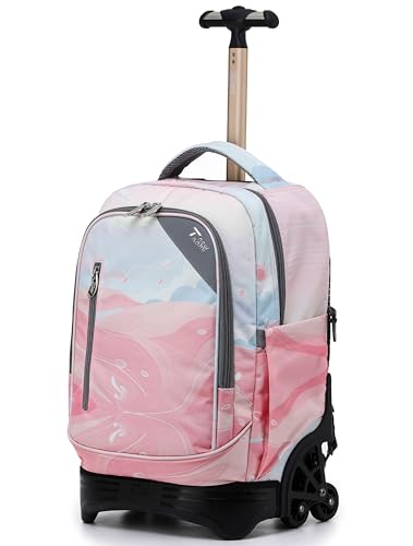 NEW TILAMI 18 Inch Rolling Backpack with Wheels for Girls Boys Kids Laptop Backpack School Travel, Pink Sunset