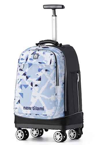 NEW TILAMI 19 Inch Rolling Backpack 360°rotating Universal Wheel, Large Organizer Compartments, Adjustable Handle, Carry on for School Students Business Travel, Ice-blue Rhombus Shadows