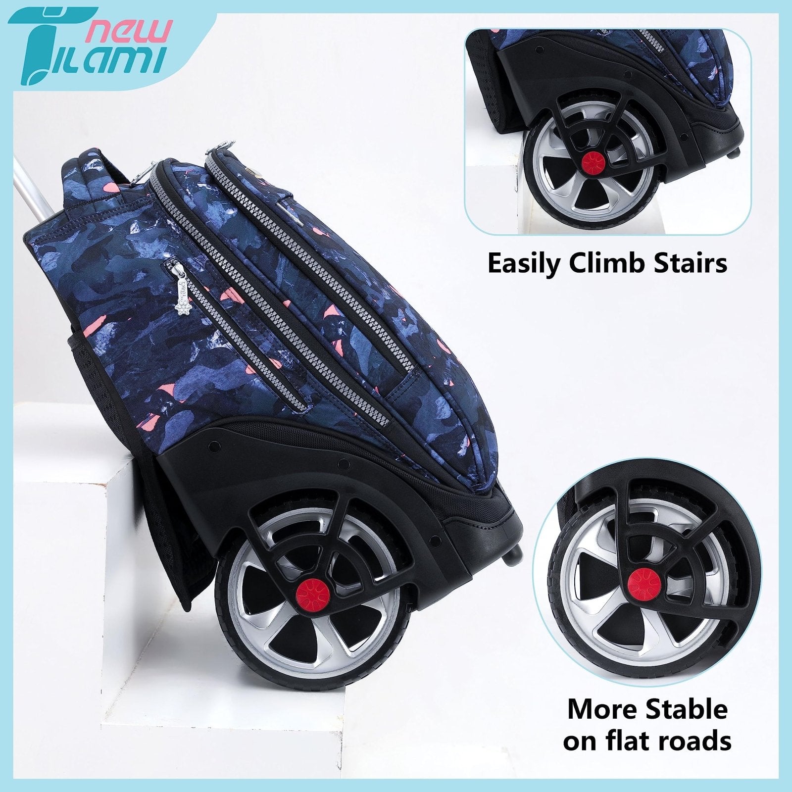 NEW TILAMI 19 inch Rolling Backpack Teens Rolling Backpack Cute Wheeled Laptop Backpack Bookbag Roller Travel Bag College, Doodle Grey