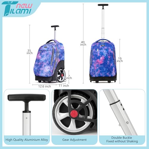 NEW TILAMI 19 inch Rolling Backpack Teens Rolling Backpack Cute Wheeled Laptop Backpack Bookbag Roller Travel Bag College, Star Violet