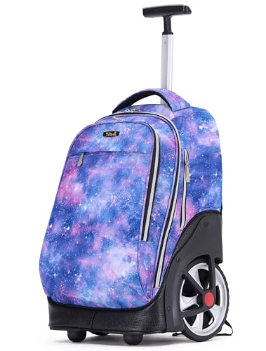 NEW TILAMI 19 inch Rolling Backpack Teens Rolling Backpack Cute Wheeled Laptop Backpack Bookbag Roller Travel Bag College, Star Violet