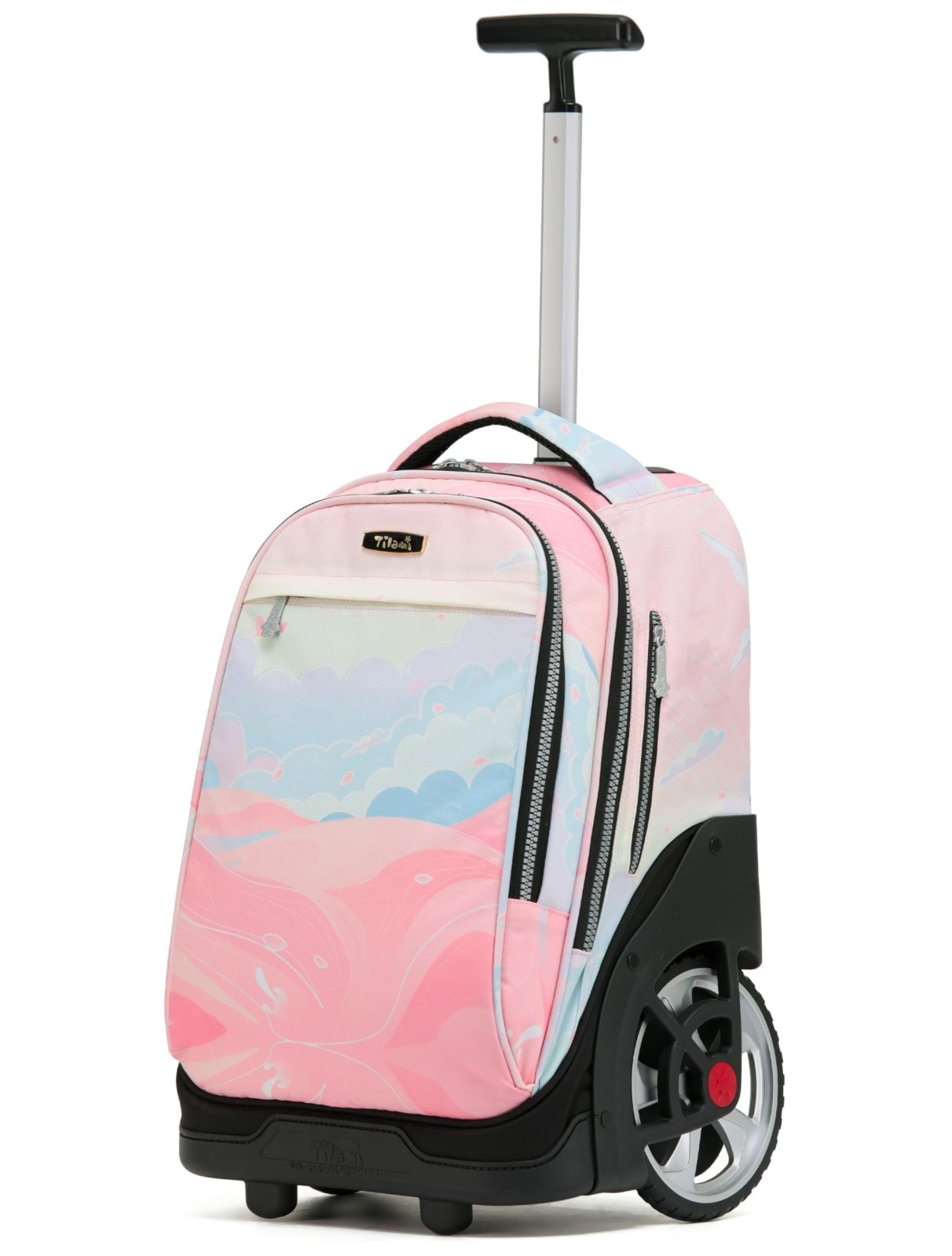 NEW TILAMI 19 inch Rolling Backpack Teens Rolling Backpack Cute Wheeled Laptop Backpack Bookbag Roller Travel Bag College,Pink