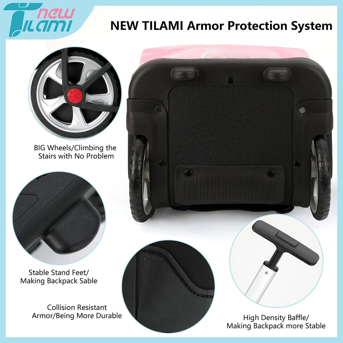 NEW TILAMI 19 inch Rolling Backpack Teens Rolling Backpack Cute Wheeled Laptop Backpack Bookbag Roller Travel Bag College,Pink