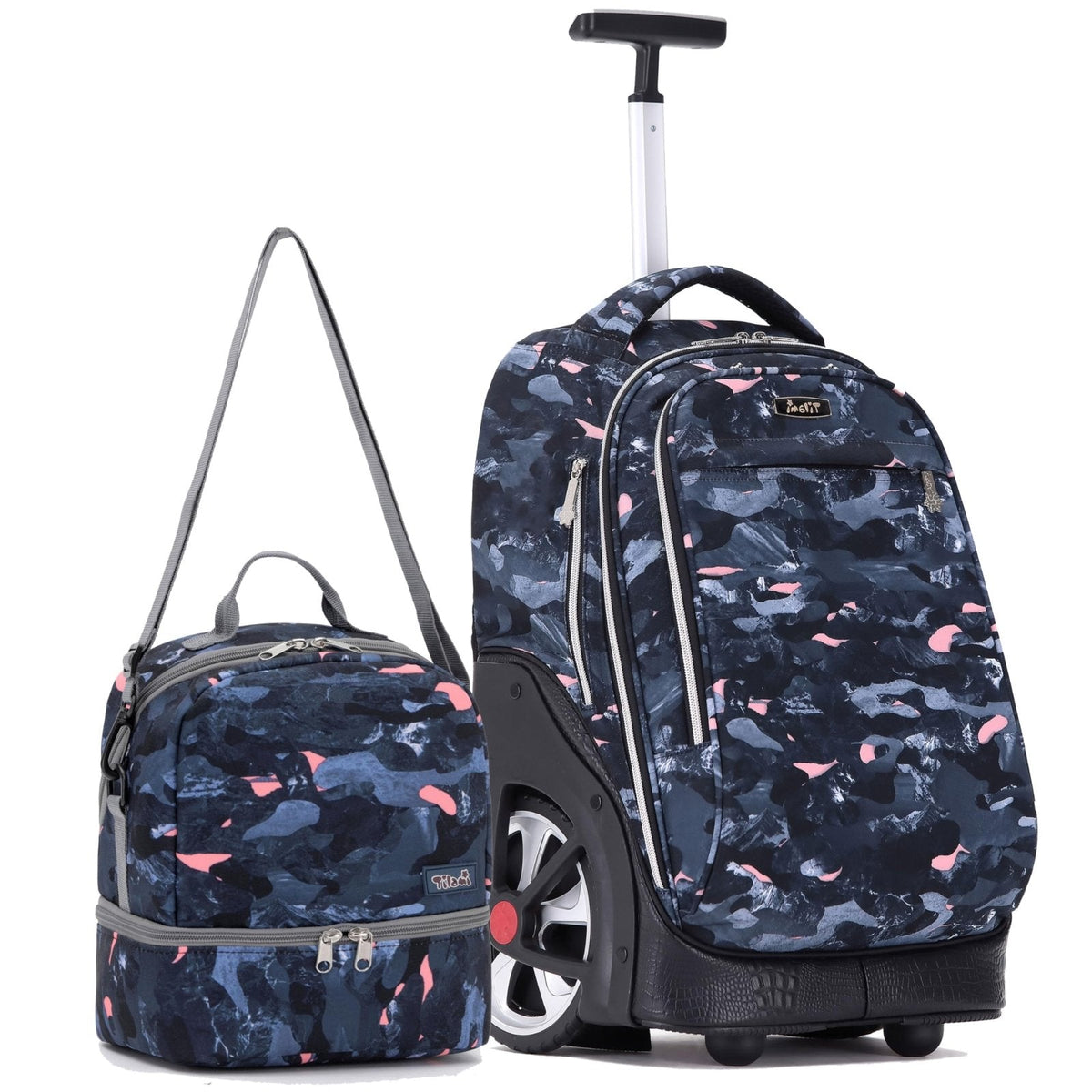 NEW TILAMI 19 Inch Rolling Backpack with Lunch Bag for Girls Boys Wheeled Laptop Backpack Durable Carry-on Bag School Travel, Doodle Grey