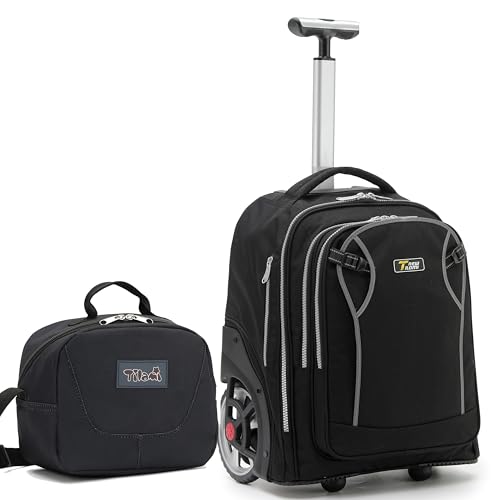 NEW TILAMI 20 inch Rolling Backpack Lunch Bag for Teens Adults, Climbing Stairs Waterproof Backpack with Wheels for School Business Trave Camping with Laptop Compartment, Fit 17 Inch Laptop, Black