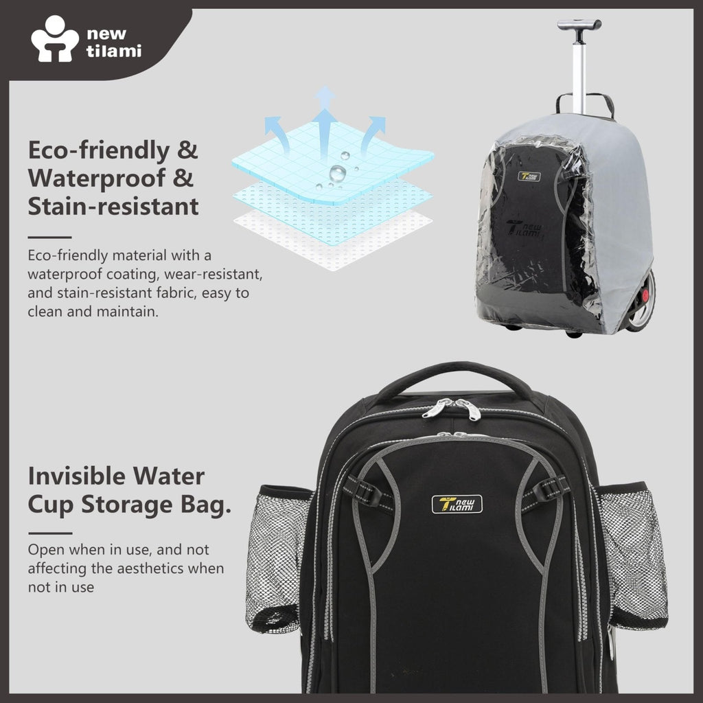 NEW TILAMI 20" Rolling Backpack for Teens Adults, Climbing Stairs Waterproof Backpack with Wheels for School Business Trave Camping with Laptop Compartment, Fit 17 Inch Laptop, Black