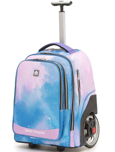 NEW TILAMI 20" Rolling Backpack for Teens Adults, Climbing Stairs Waterproof Backpack with Wheels for School Business Trave Camping with Laptop Compartment, Fit 17 Inch Laptop, Pink Sunset