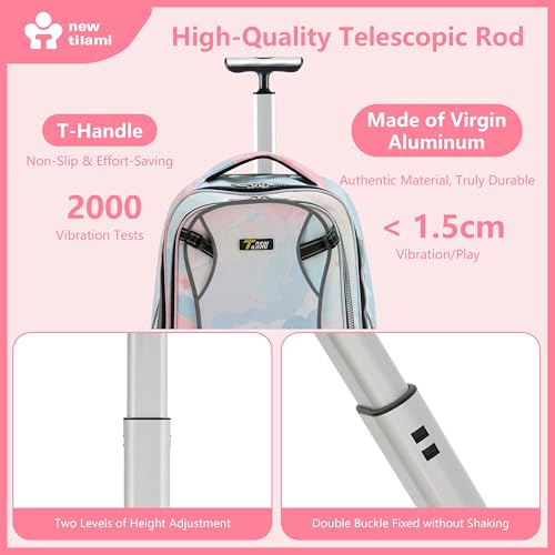 NEW TILAMI 20" Rolling Backpack for Teens Adults, Climbing Stairs Waterproof Backpack with Wheels for School Business Trave Camping with Laptop Compartment, Fit 17 Inch Laptop, Pink Dawn