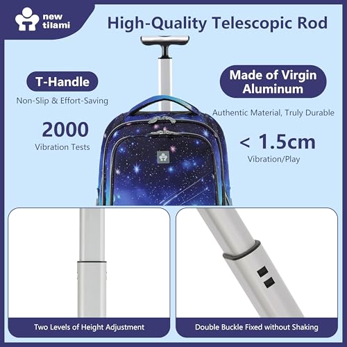 NEW TILAMI 20" Rolling Backpack for Teens Adults, Climbing Stairs Waterproof Backpack with Wheels for School Business Trave Camping with Laptop Compartment, Fit 17 Inch Laptop, Spacey Blue
