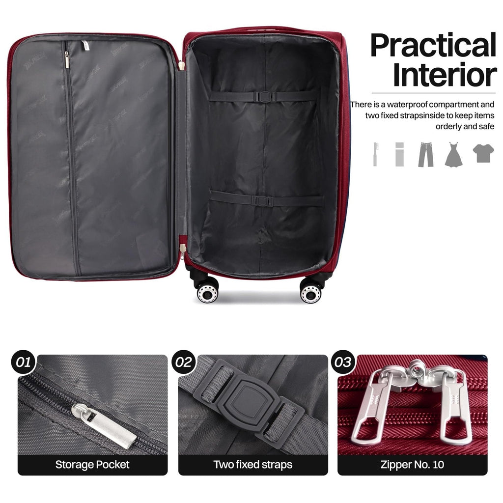 New York XPress 2 - Piece Set Front Opening,Softside Luggage Sets w/Double Spinner Wheels Expandable Luggage,Lightweight Travel Luggage Rolling Suitcase w/LOCK（Burgundy - Grey,20in/28in）